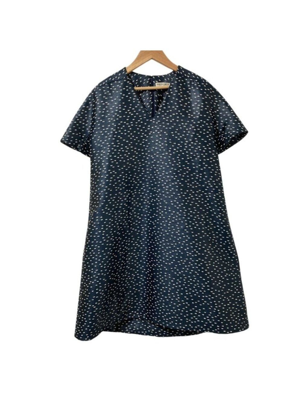 Balenciaga Neck Short Sleeve Tweed Dress Navy 34
